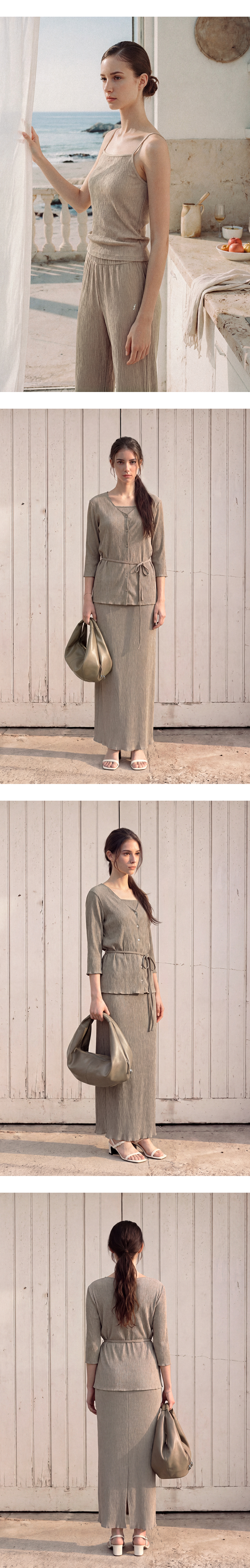 予約商品] GRACENE PLEATS CARDIGAN SET - TAUPE (6/10以降順次発送