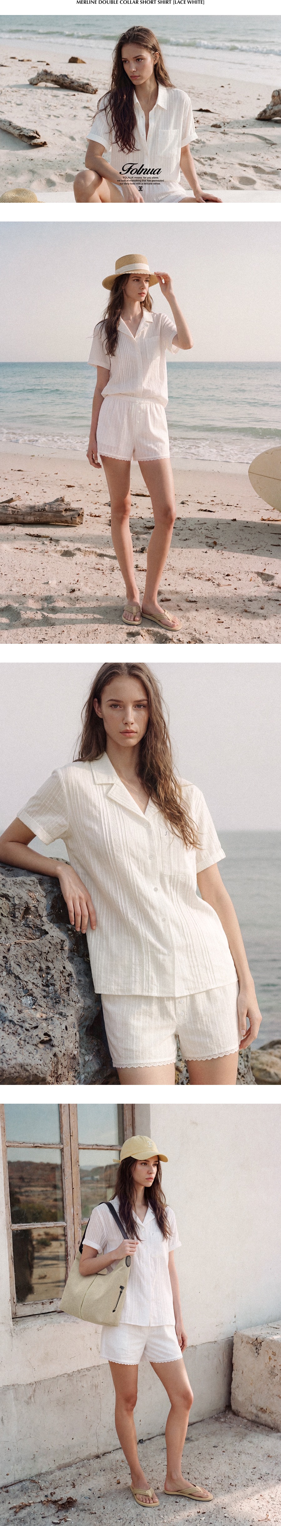 予約商品]MERLINE DOUBLE COLLAR SHORT SHIRT - LACE WHITE (6/10以降