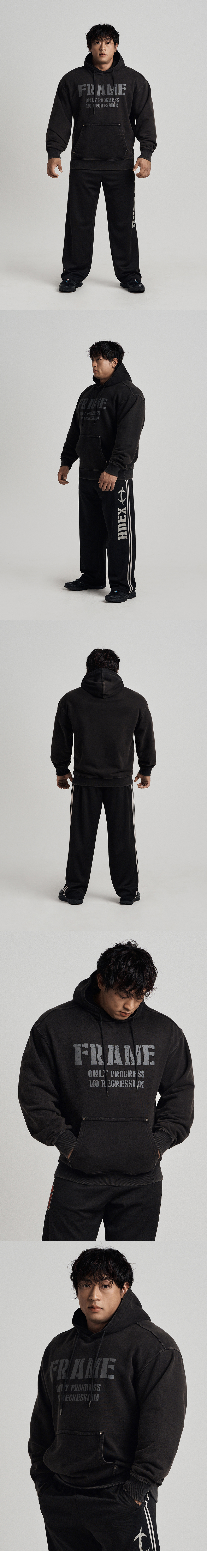 【HDEX】 Faded Washed Frame Hoodie / 追跡付 HDEX Faded Washed Frame Hoodie - BLACK