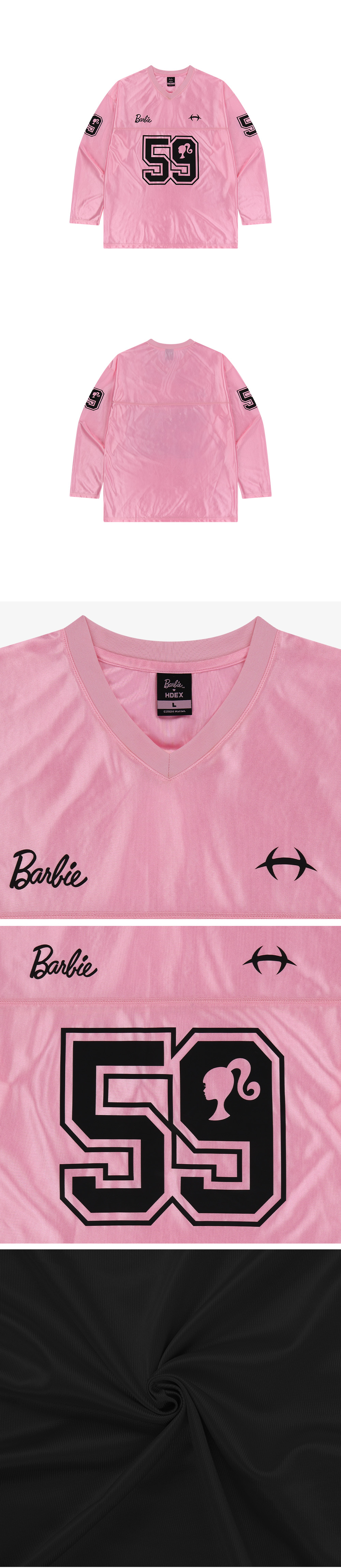 MUSINSA公式 | HDEX [HDEX x BARBIE™] V-Neck Satin Long Sleeve (Pink)