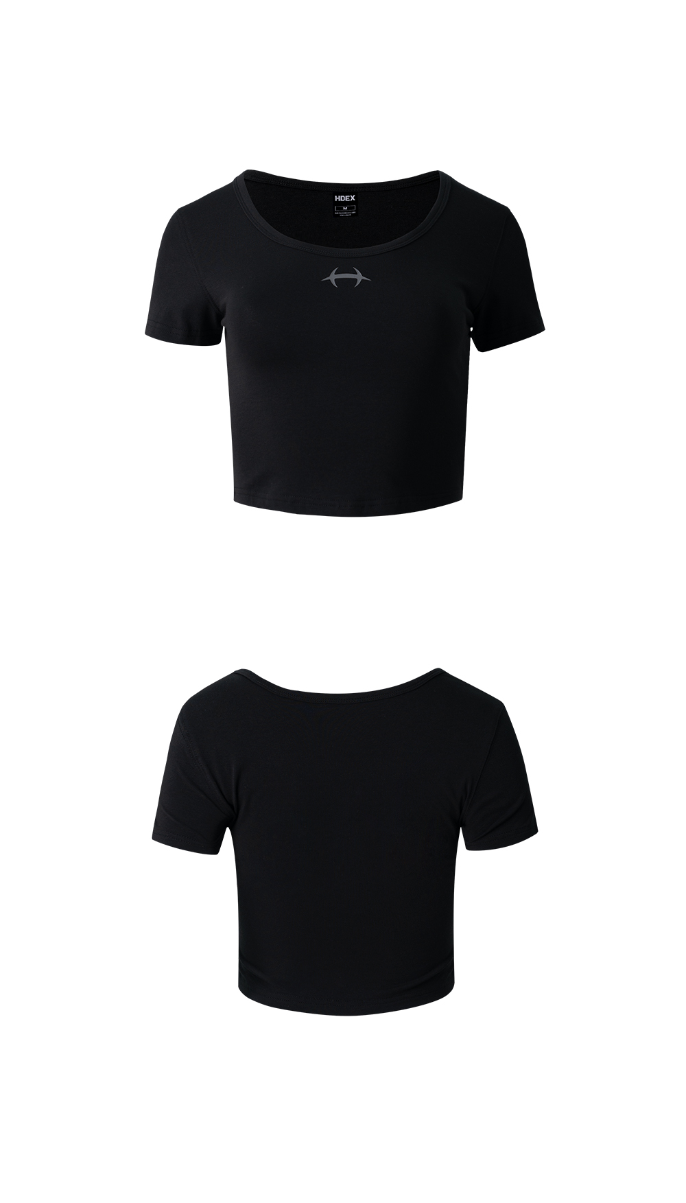 우먼스 심볼 딥 네크 크롭 숏 슬리브 (Black) 상세 이미지 4