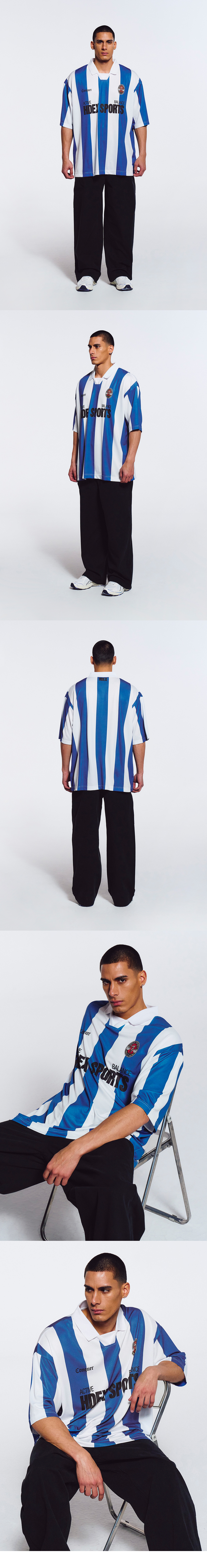 MUSINSA公式 | HDEX Striped Jersey Uniform Short Sleeve (Blue)