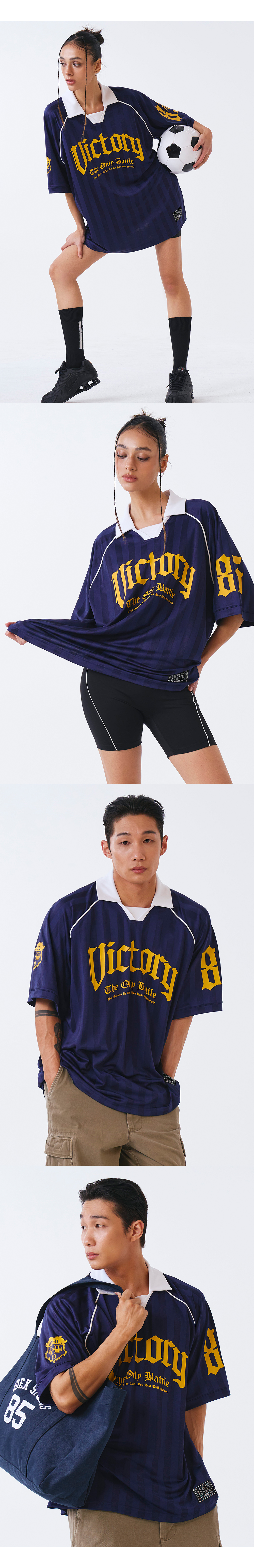 MUSINSA | HDEX Victory Stripe Collar Short Sleeve (Navy)