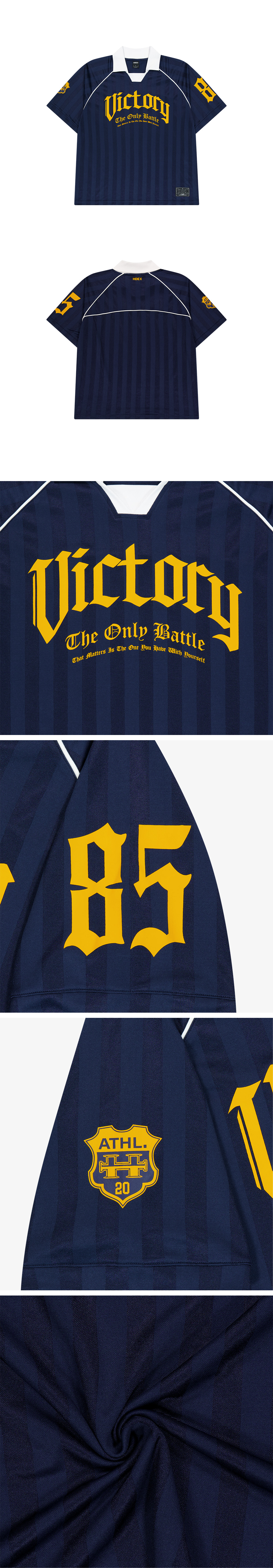 MUSINSA | HDEX Victory Stripe Collar Short Sleeve (Navy)